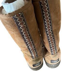 UGG Sz8 Chestnut Brown S/N 52450 Suede Tall Boots with Embroidered Details